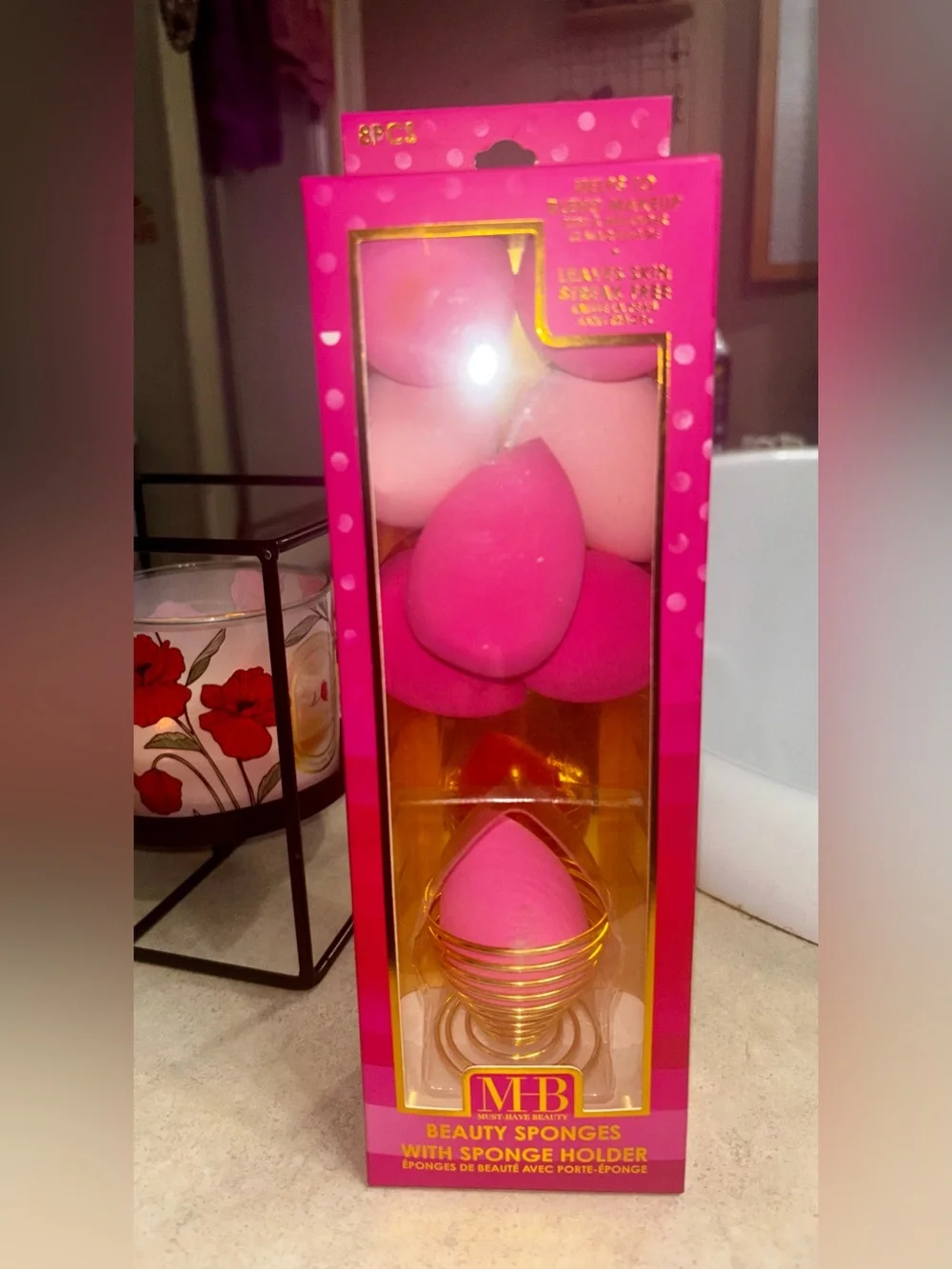 Pink Blending Sponge Set with Gold Holder